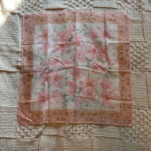 Vintage Celine Pink White Floral Square Scarf Handkerchief Bandana